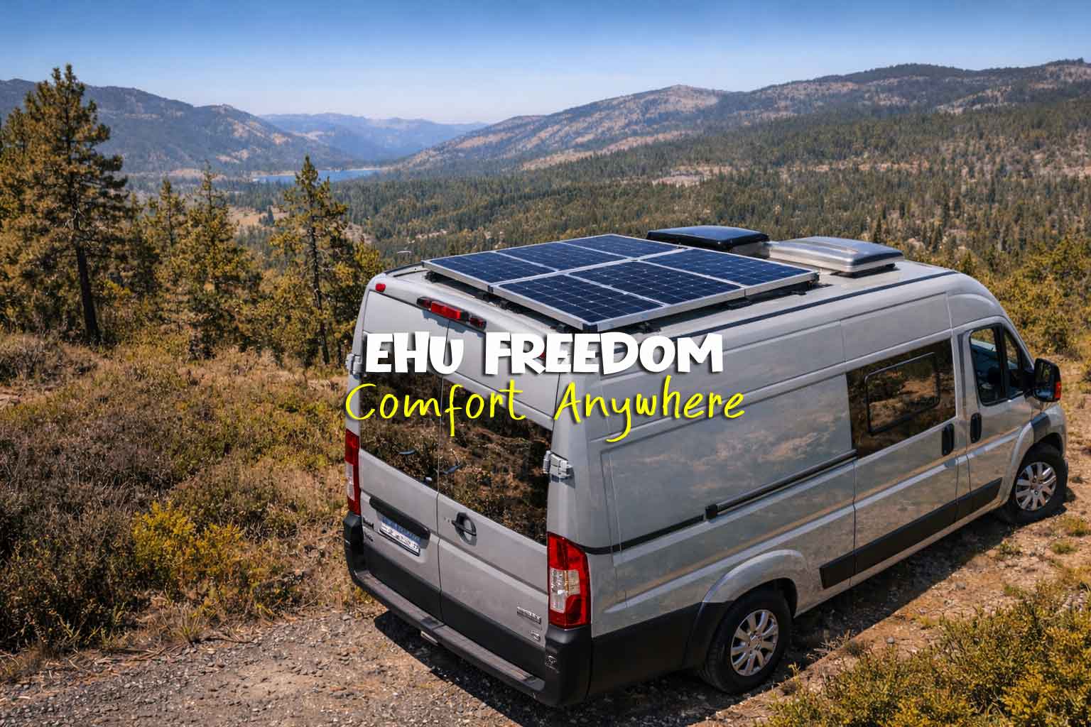 Campervan with solar panels on the roof